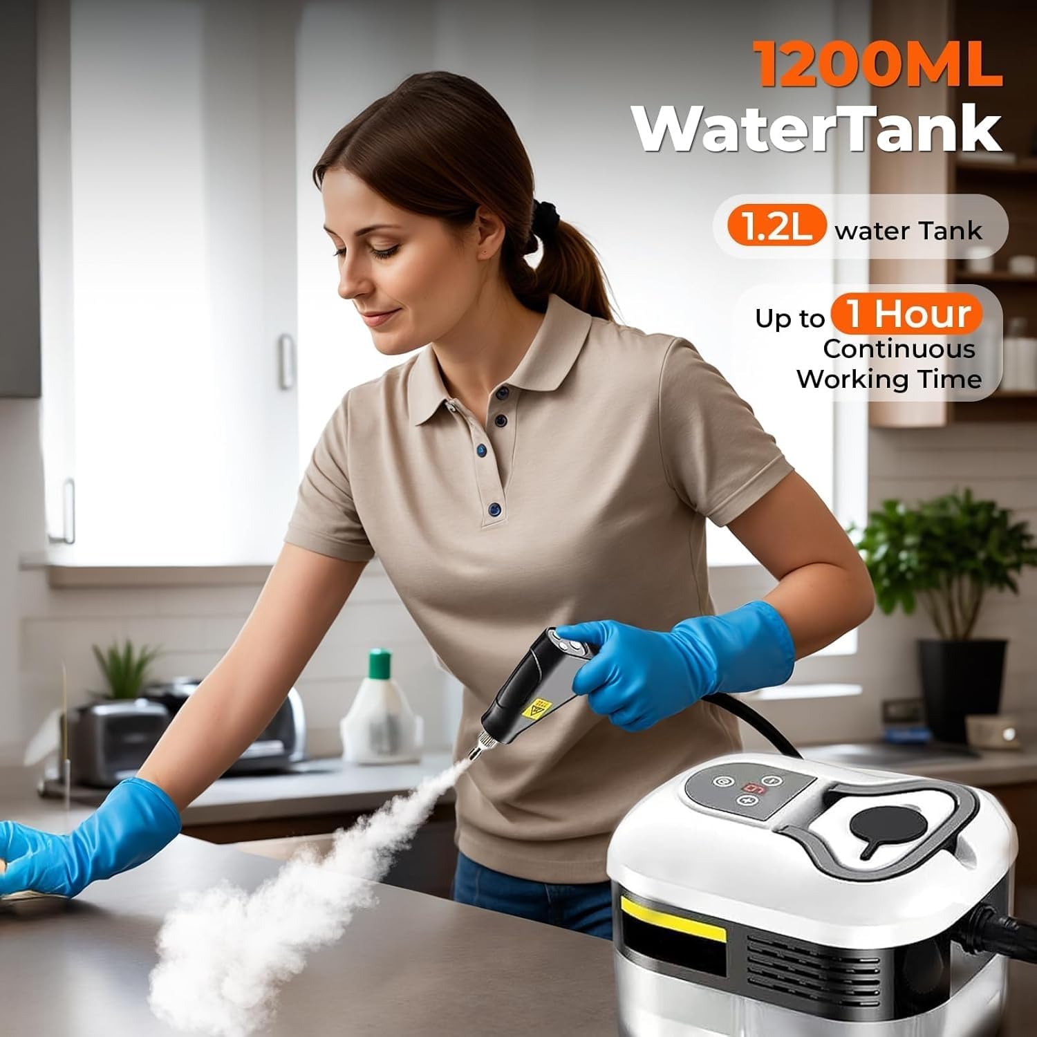 Handheld Pressurized Steam Cleaner with 6 pcs Accessories, Portable Steamer for Cleaning, Steam Cleaner for Home Use, Steamer for Cleaning Car, Furniture, Floor (White, AE Plug)
