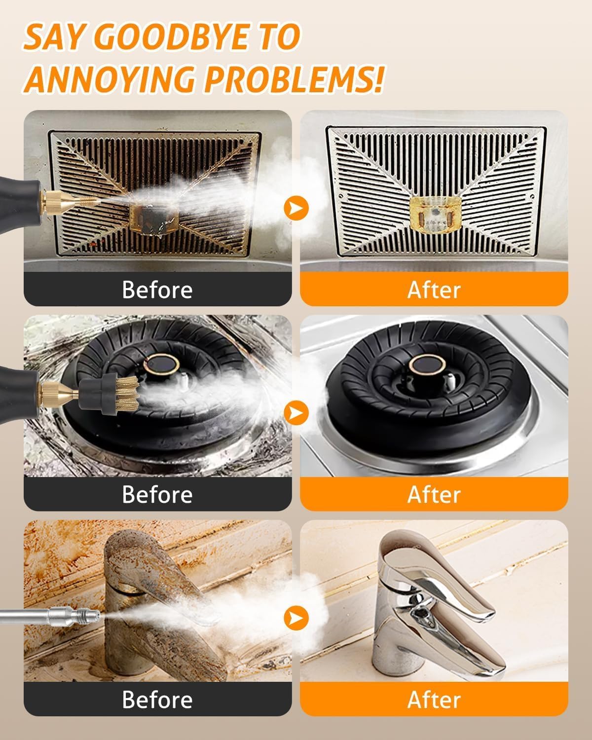 Handheld Pressurized Steam Cleaner with 6 pcs Accessories, Portable Steamer for Cleaning, Steam Cleaner for Home Use, Steamer for Cleaning Car, Furniture, Floor (White, AE Plug)